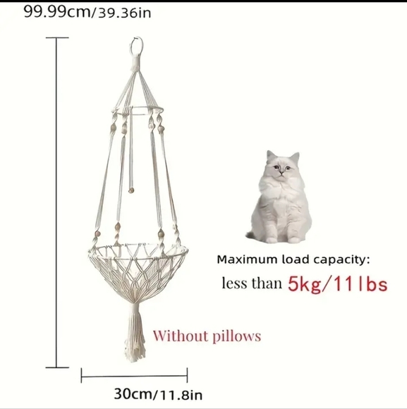 1 DAY SALE Macrame Hanging Cat Hammock Natural Woven Cotton Swing Bed Furniture - Picture 5 of 7